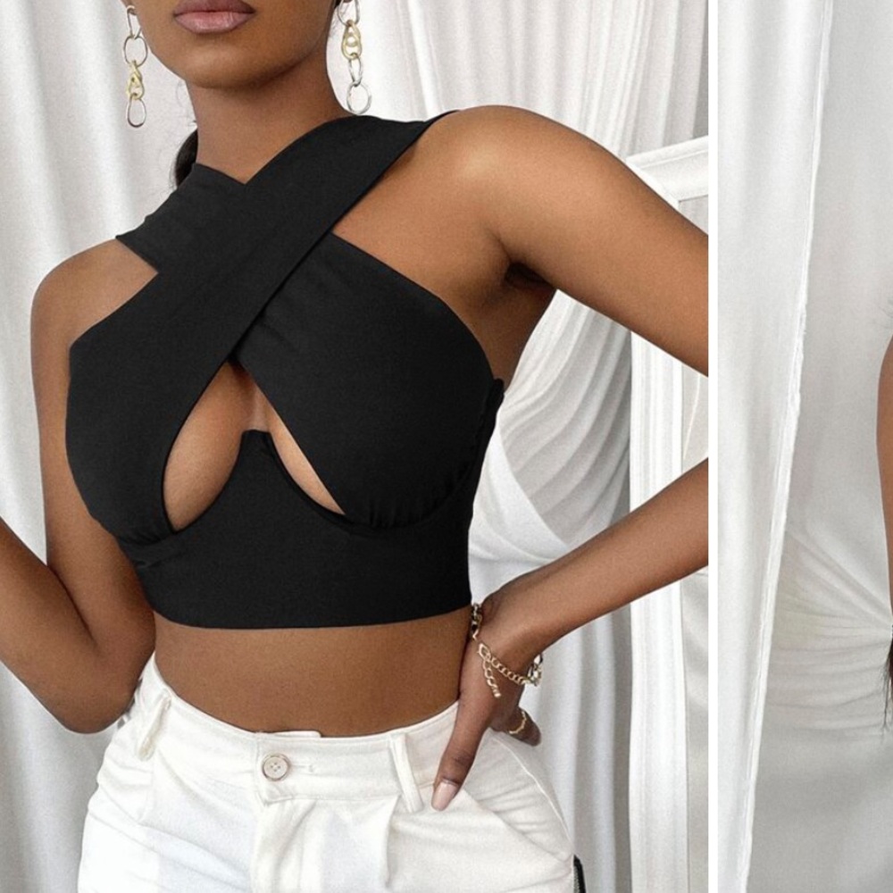 SHEIN Cross Wrap Crop Tank Top